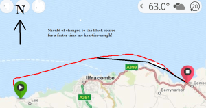 Blown out to sea!-had to tack back to shore, not so easy for a little guy on a big 17'6" board:-)